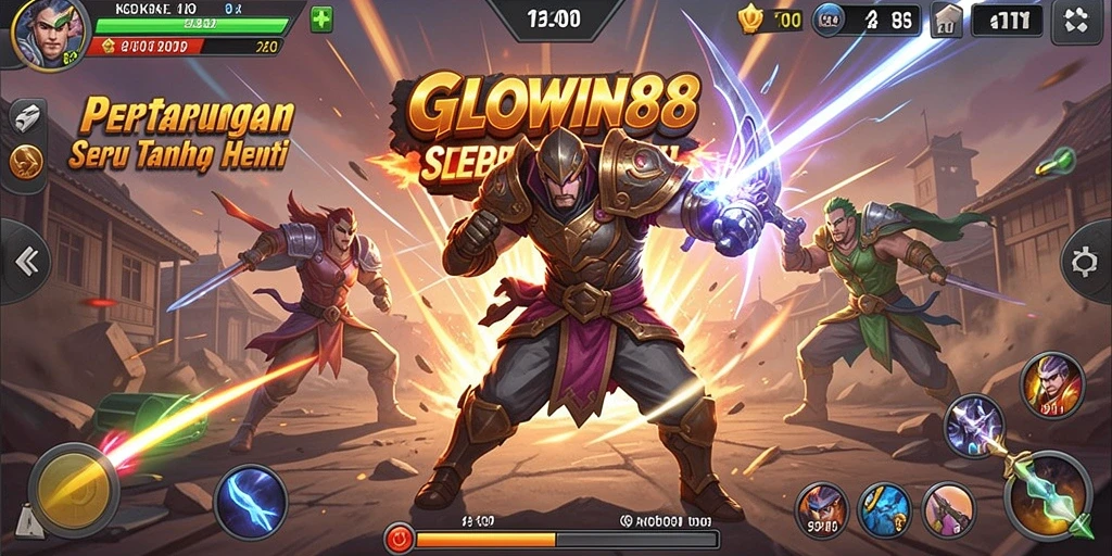 Tangkapan layar GLOWIN88 menampilkan pertarungan yang intens dan karakter yang penuh aksi.