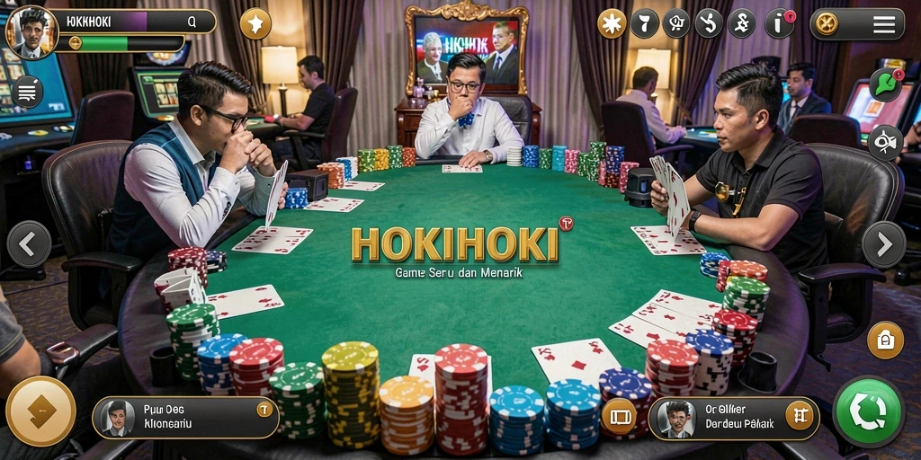 Screenshot HOKIHOKI menampilkan pemain poker sedang beraksi.