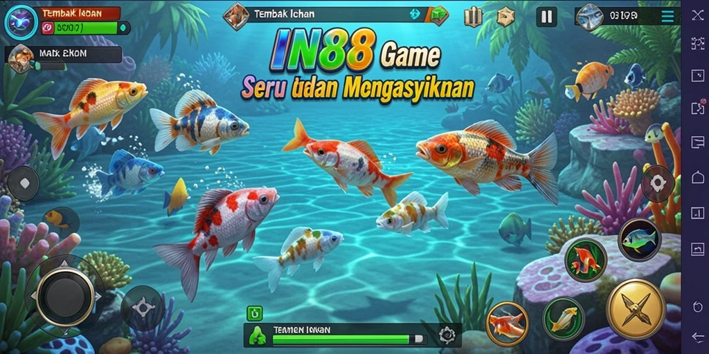 Screenshot menampilkan aksi menembak ikan di laut dengan grafis menarik.
