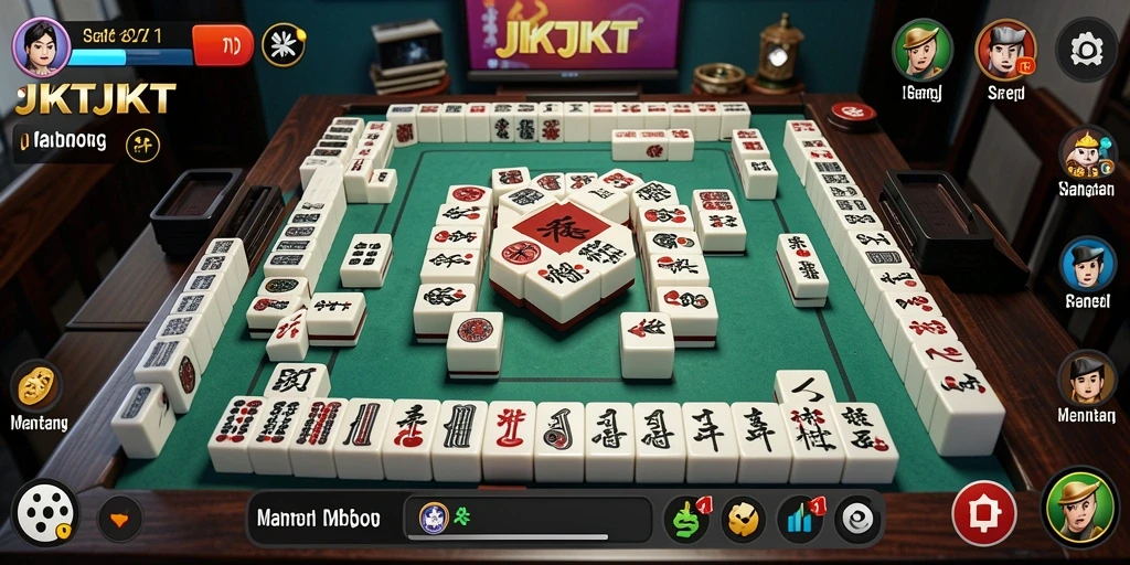 Screenshot gameplay JKTJKT menampilkan aksi menyusun ubin Mahjong.