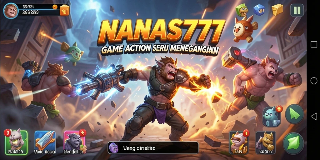 Tampilan layar permainan NANAS777 menampilkan aksi seru dan karakter yang dinamis.