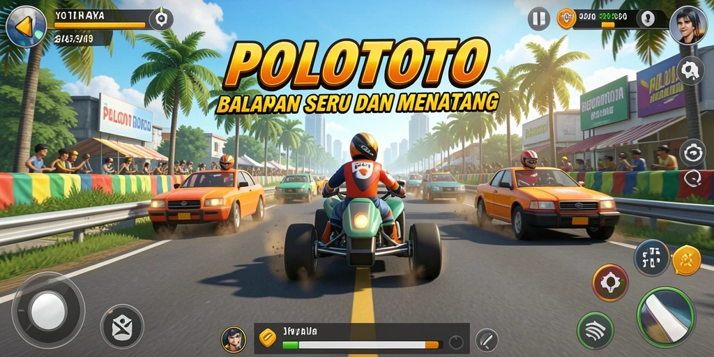 Tampilan utama gameplay POLOTOTO yang seru dalam balapan.