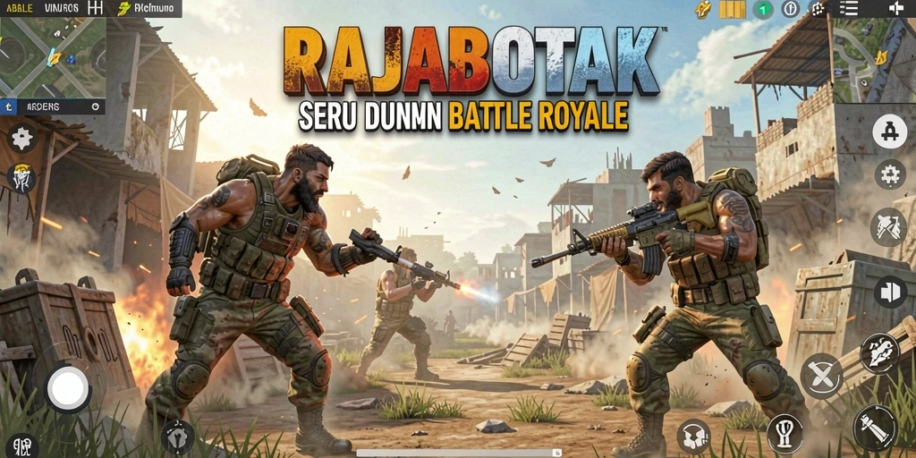 Screenshot utama RAJABOTAK menampilkan aksi seru Battle Royale.