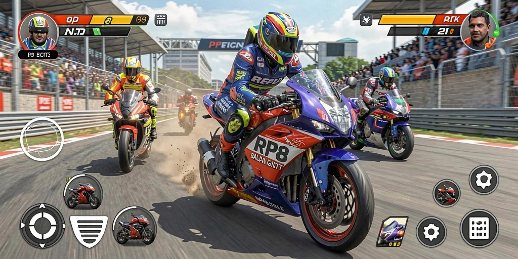 Gameplay seru di RP8 dengan balapan motor yang mendebarkan.