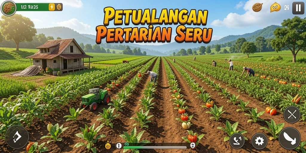 Screenshot gameplay V21 yang menunjukkan keseruan bertani.