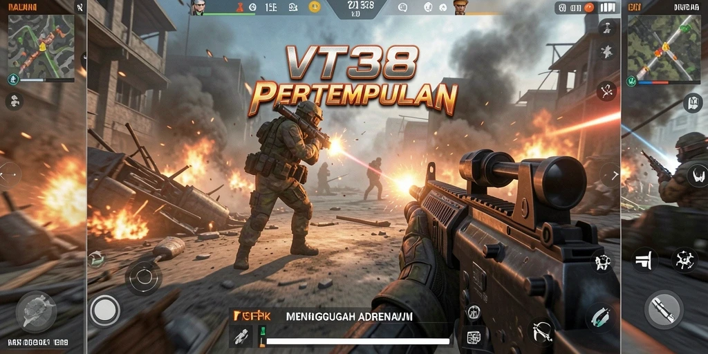Tampilan gameplay VT38 yang mendebarkan dengan pertempuran FPS intens.